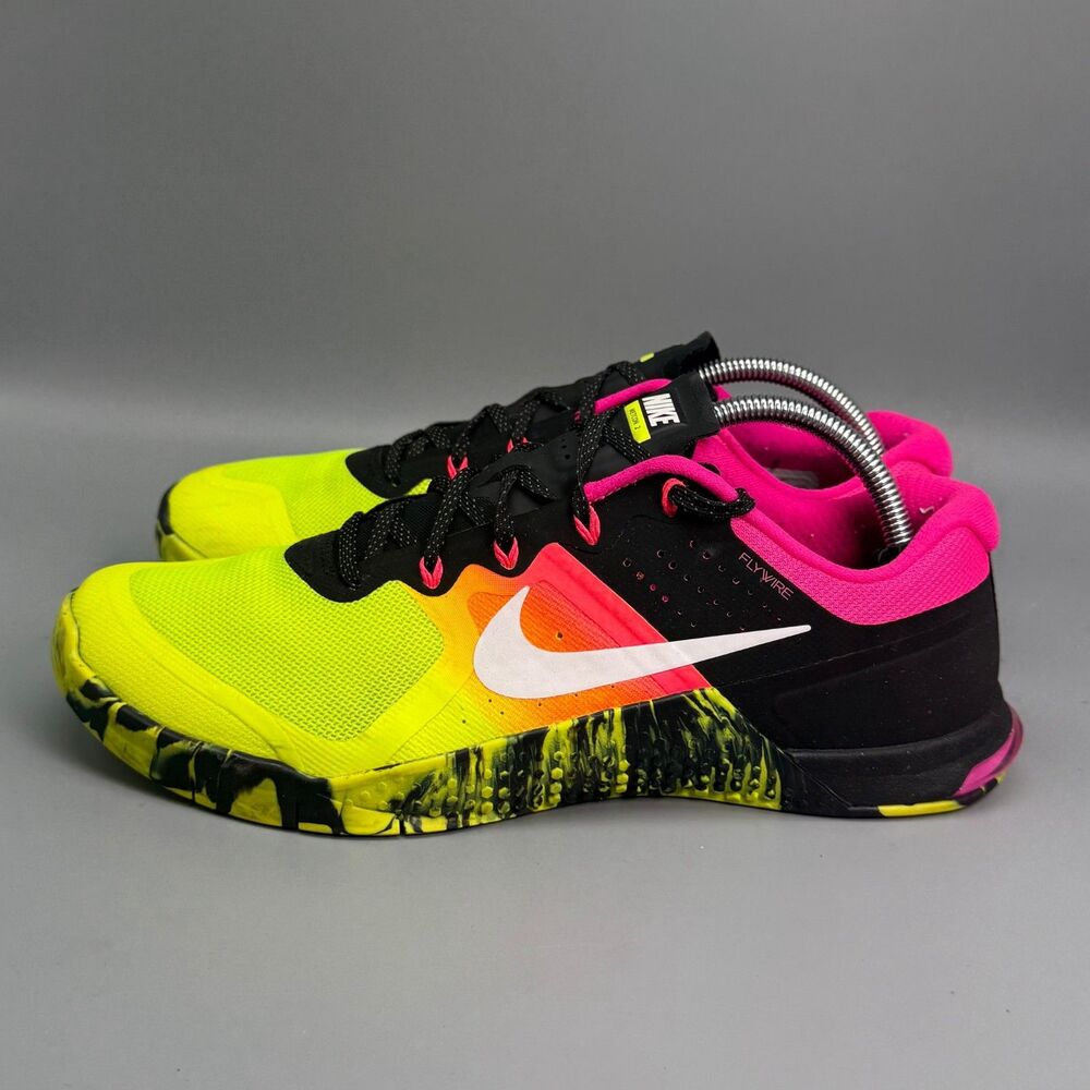 Nike Metcon 2 Mens 10 Volt Black White Lace Up Low Top Running Athletic Sneakers - Picture 4 of 9